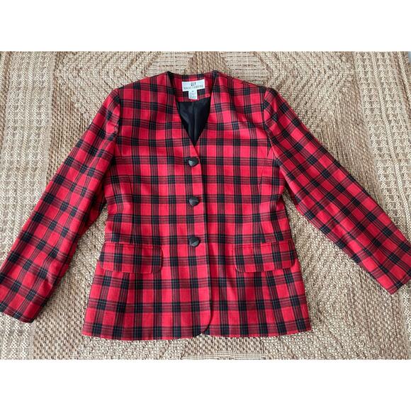 Vintage Red SWEETBRIAR tartan plaid blazer SZ 10 80s / 90s - Picture 1 of 8
